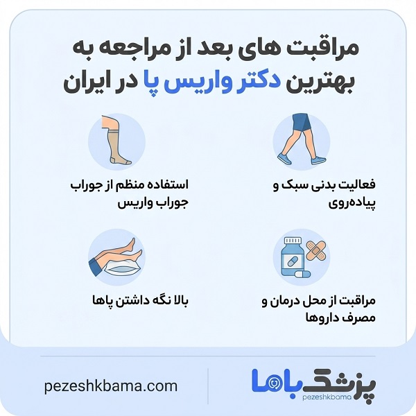 مراقبت های بعد از مراجعه به بهترین دکتر واریس پا در ایران